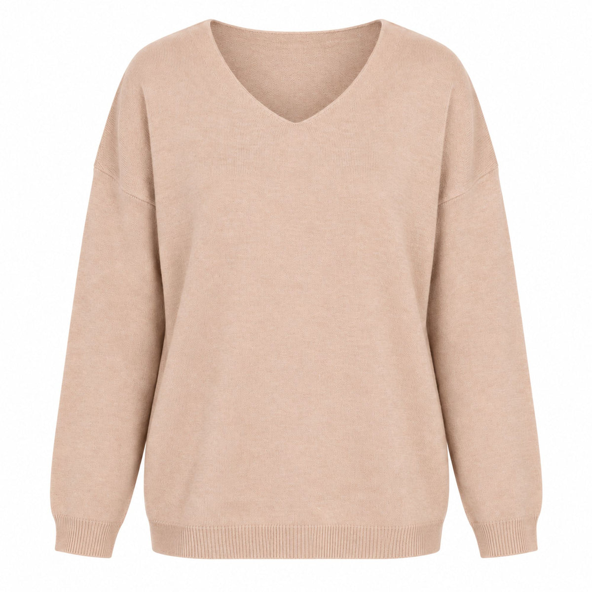 V Neck Relaxed Loose Long Sleeve Casual Knit Pullover Sweater