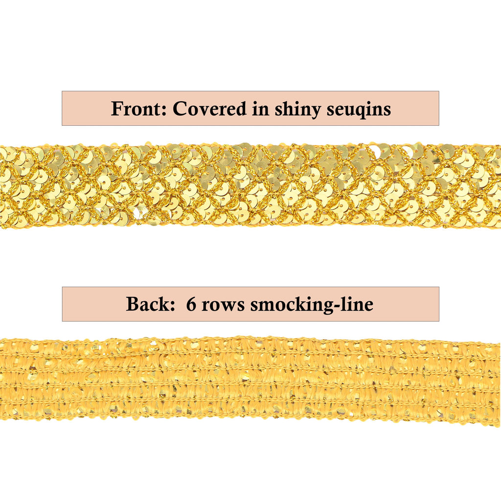 Sewing Sequin Trim 1.2 Inch 6 Row, 25 Yards Glitter Sequin Strip Ribbon Metallic Stretch Bling Fabric DIY Craft Decoration