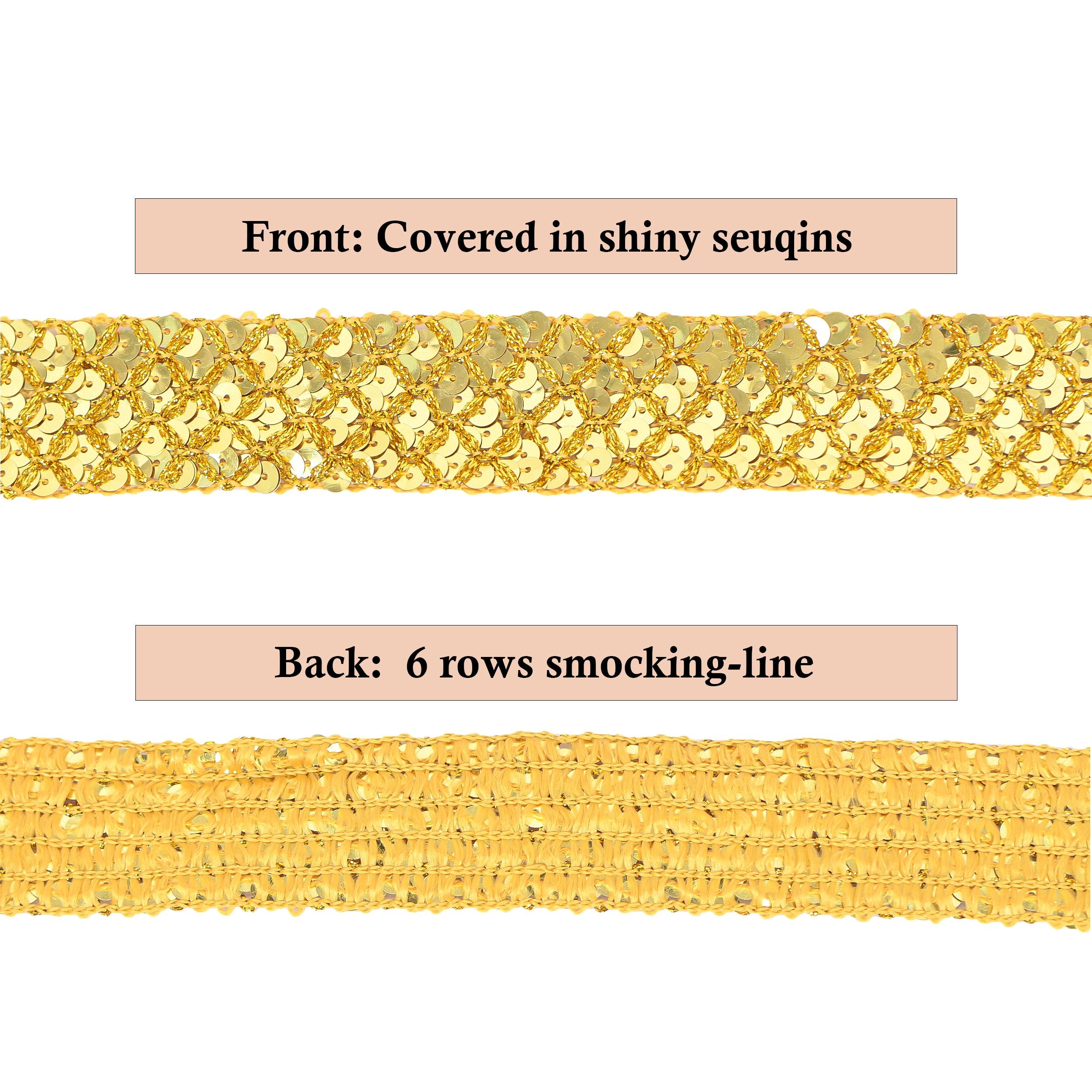 Sewing Sequin Trim 1.2 Inch 6 Row, 25 Yards Glitter Sequin Strip Ribbon Metallic Stretch Bling Fabric DIY Craft Decoration