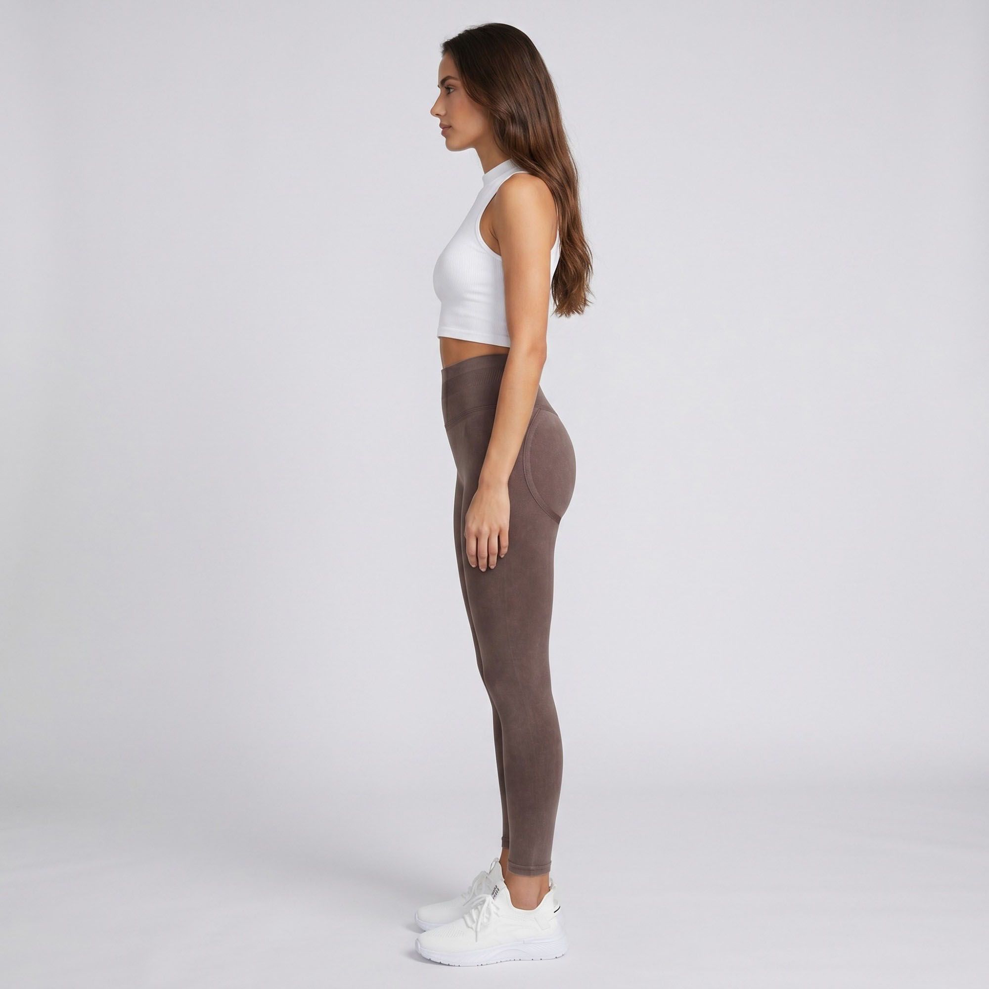 Anna-Kaci Women's High Waist Seamless Leggings with Ribbed Waistband and Contour Detail