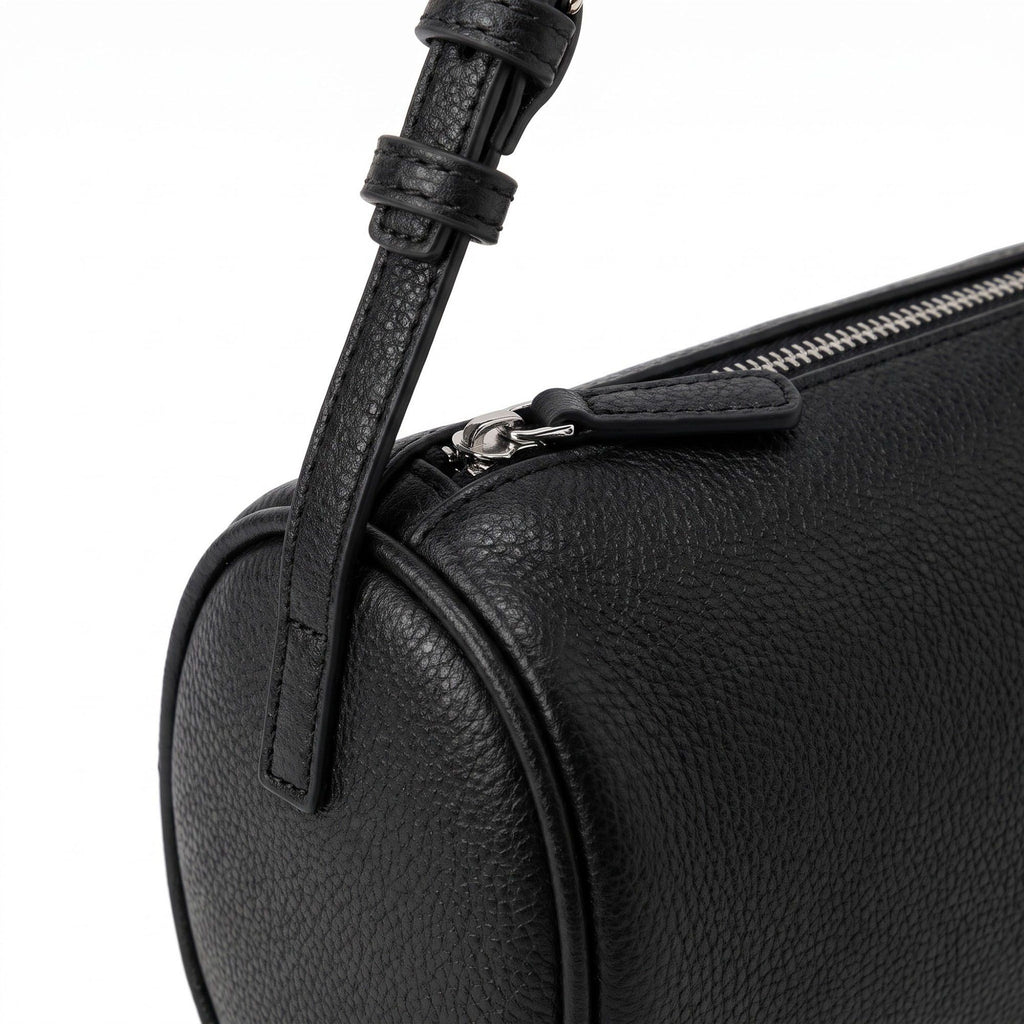 Barrel Shoulder Bag with Adjustable Strap and Top Zipper Closure 7.5x4.5x3in