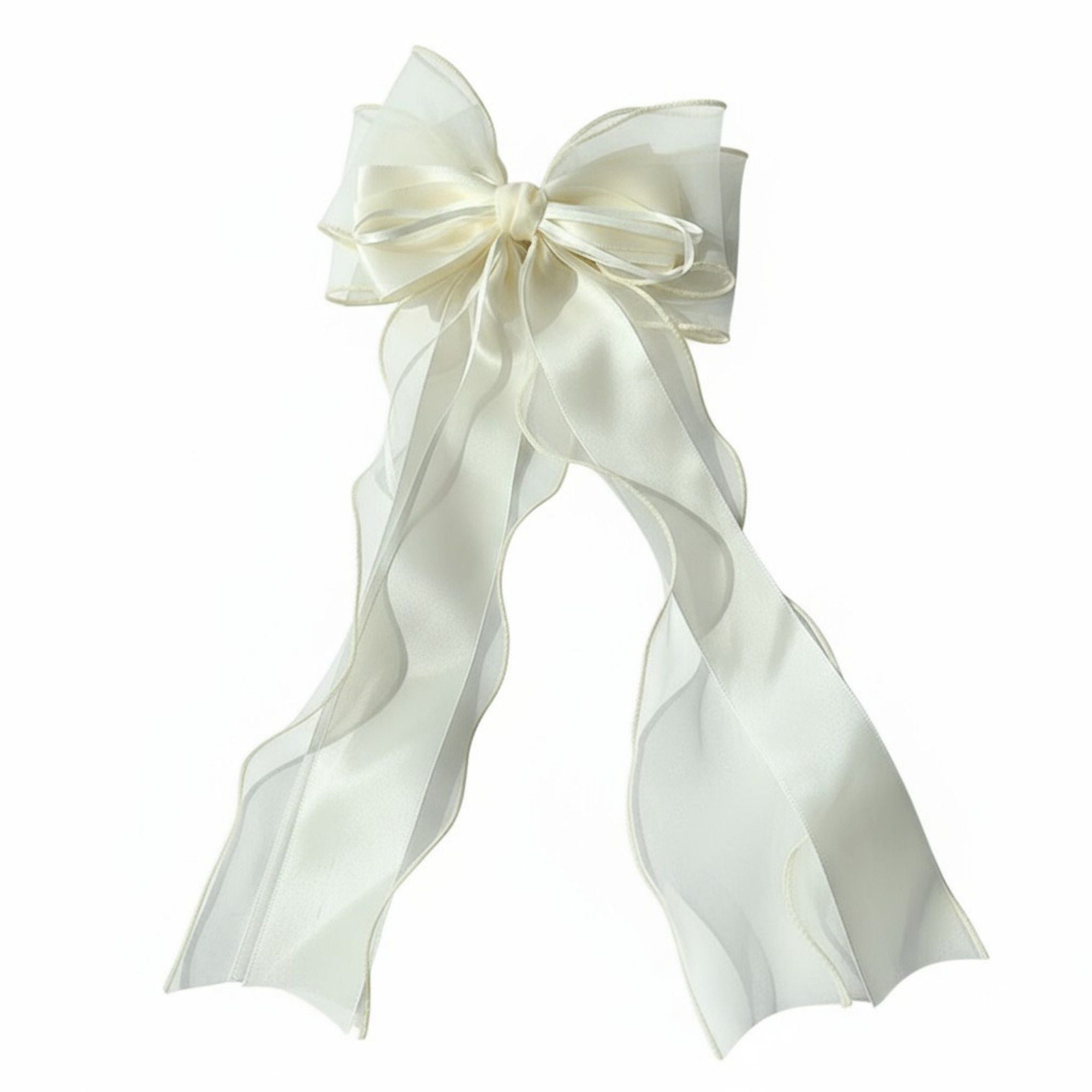 Oversized Satin Bow Hair Clip with Long Ribbon Tails and Glossy Finish