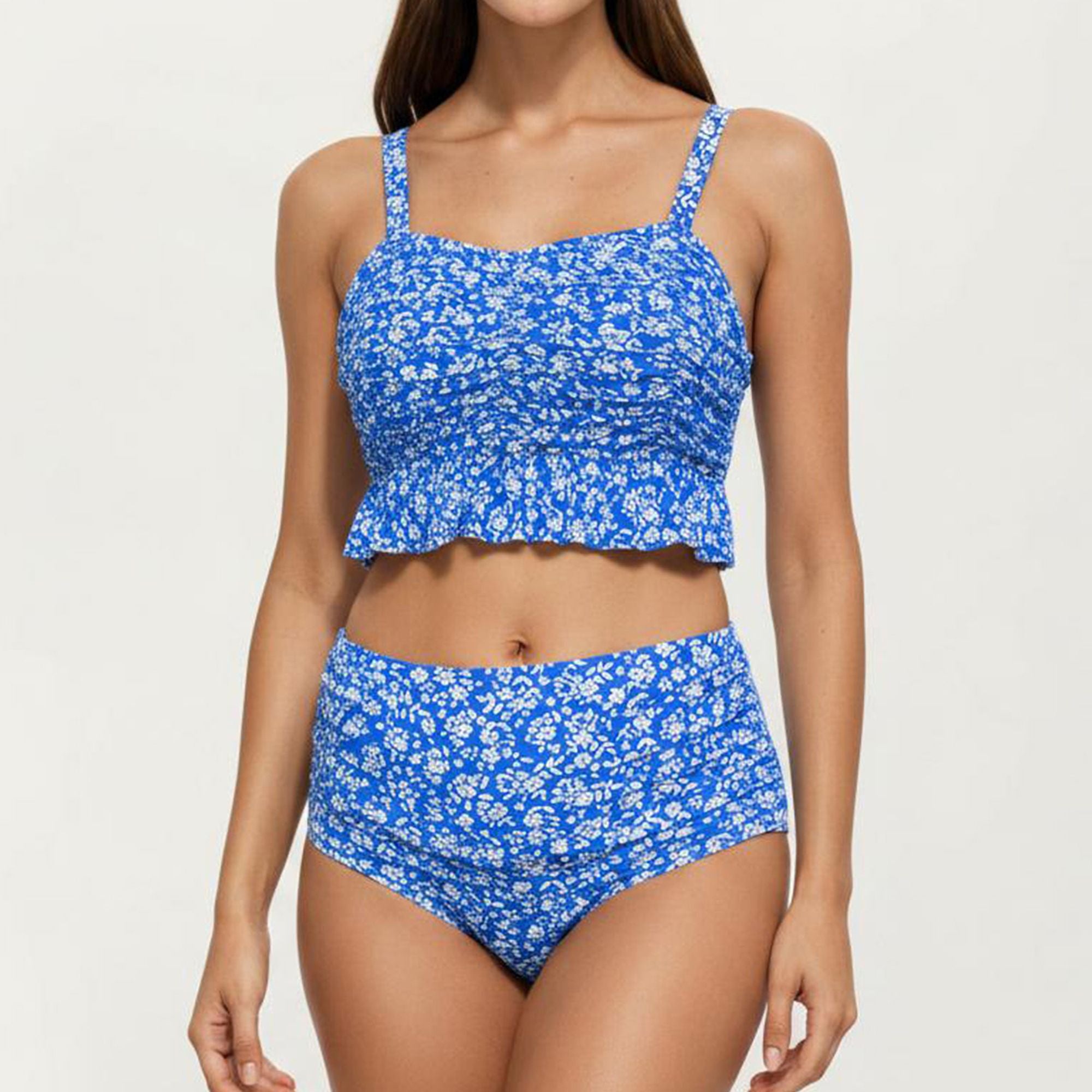 Anna-Kaci Swim Women's Floral Print Ruffled Maternity Bikini Set with High-Waisted Bottoms