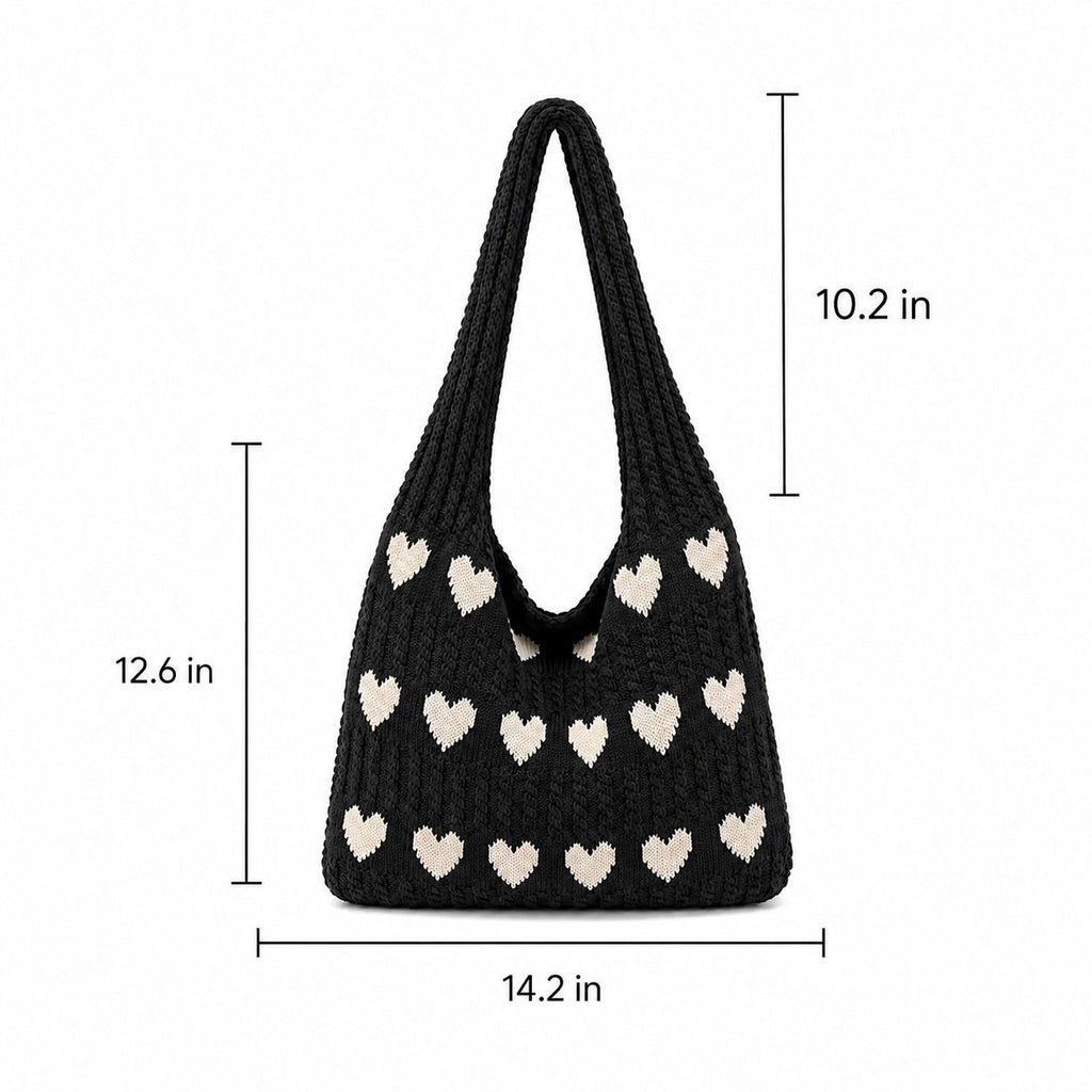 Knitted Heart Tote Bag Large Capacity Casual Shoulder Bag Lightweight Daily Bag
