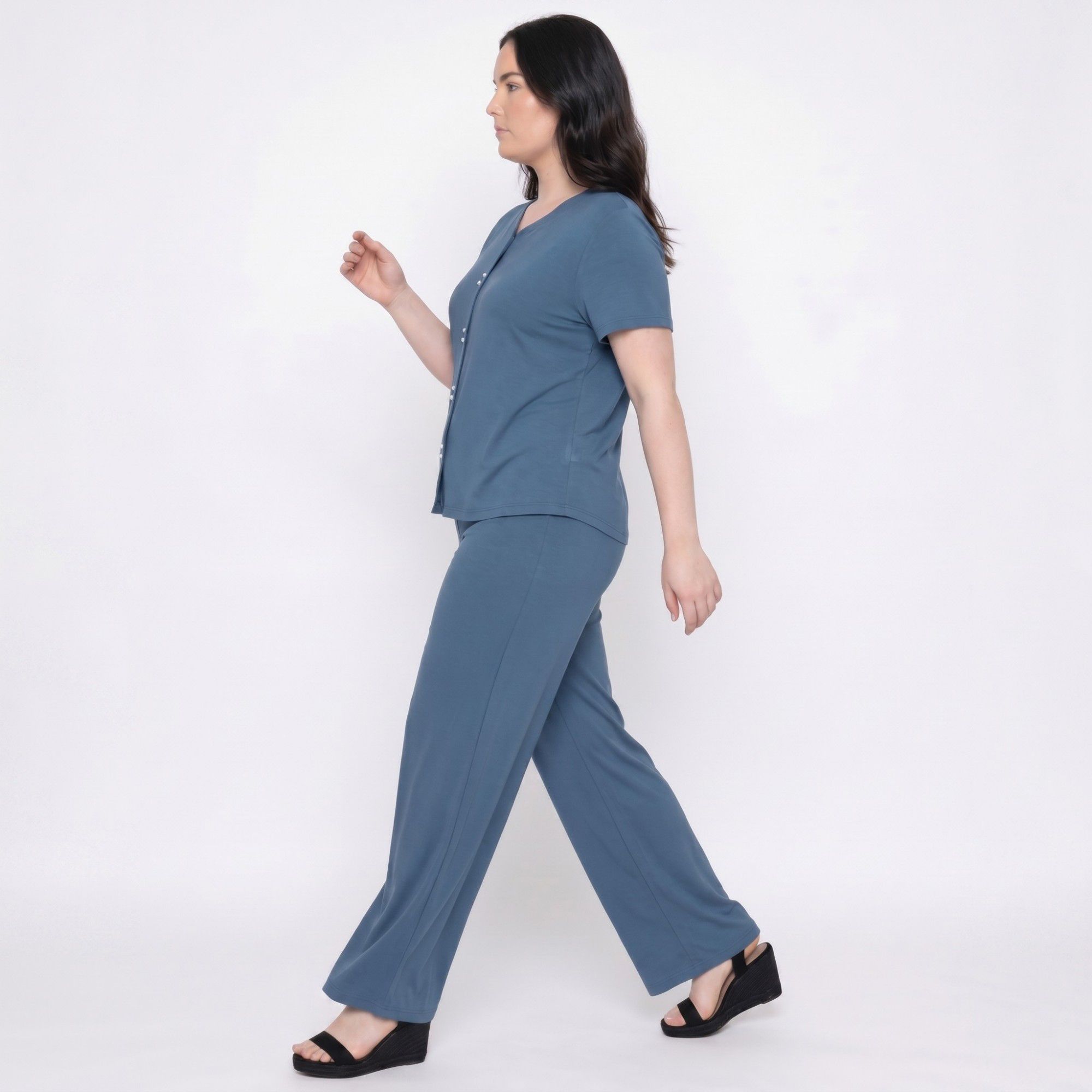 Plus Size 2-Piece Short Sleeve Button Front Pajama Top and Wide Leg Pants Sleepwear Lounge Set