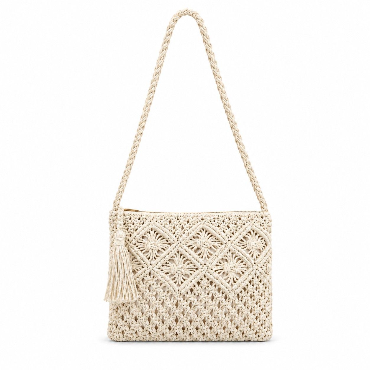 Macrame Crossbody Bag with Zip Closure and Interior Slip Pocket
