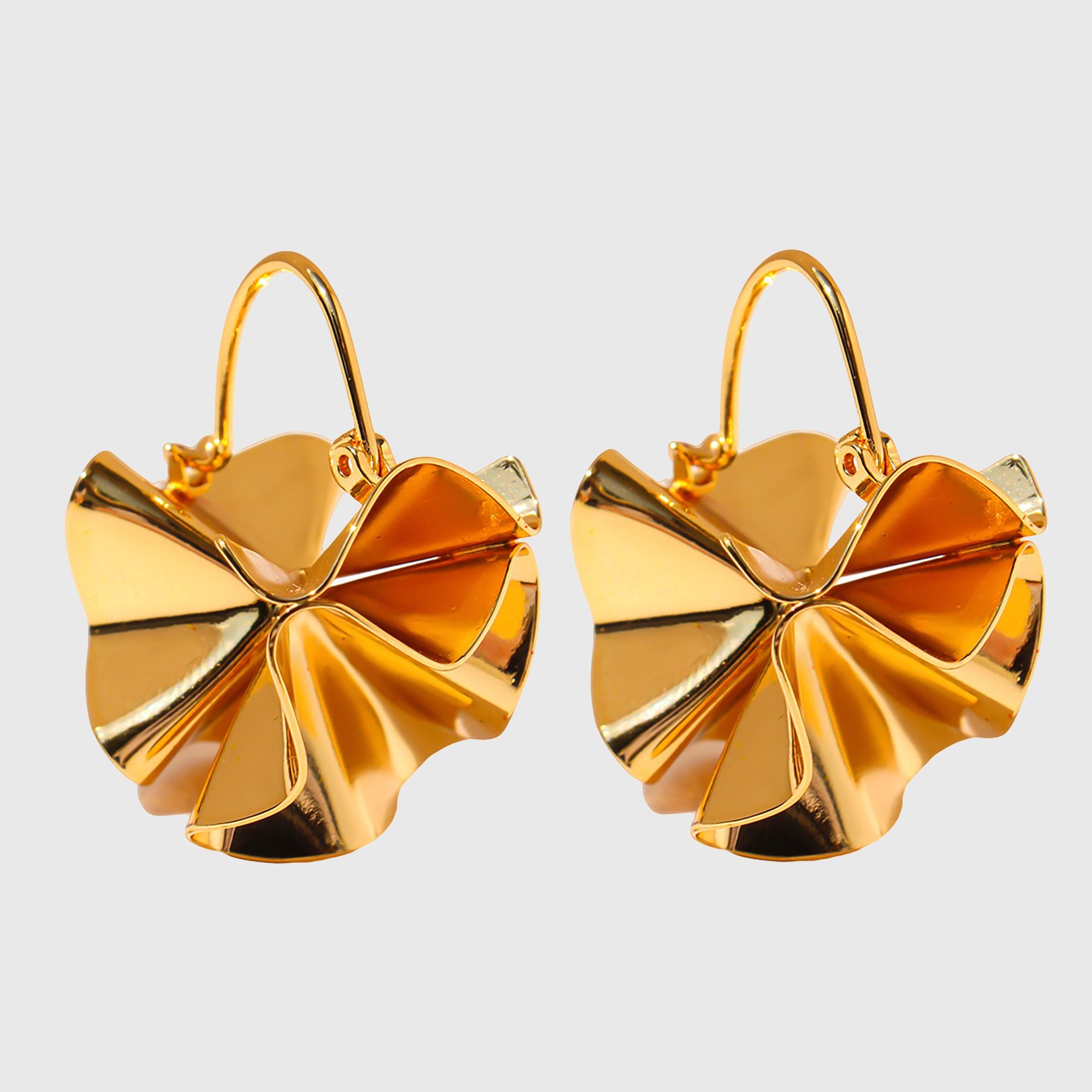 Anna-Kaci Women's Artistic Pleated Drop Earrings - Brass Statement Earrings