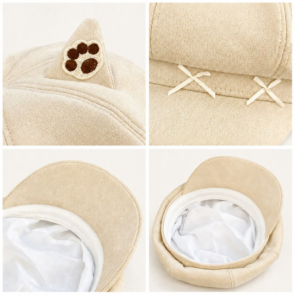 Cat Ear Newsboy Cap Cute Baker Boy Hat Bow Detail Short Brim Casual Style