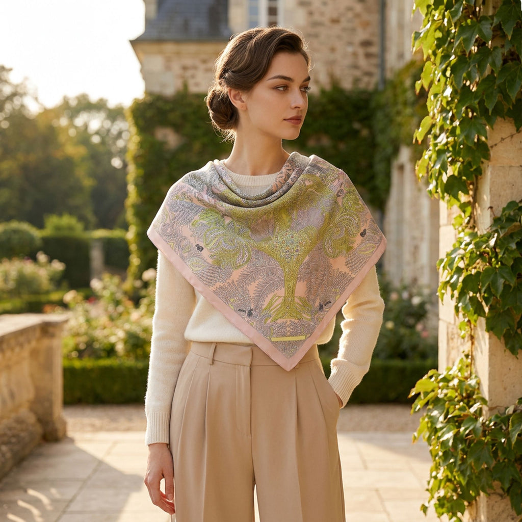 Botanical Print Satin Feel Square Scarf Elegant Lightweight Fashion Neck Hair Scarf 35.5¡Á35.5 Inches