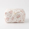 Womens Floral Makeup Bag with Bow Pearl Charm and Zipper Closure
