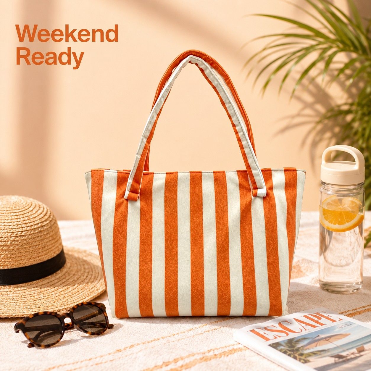 Striped Terry Cloth Tote Bag Roomy Beach and Travel Shoulder Carryall