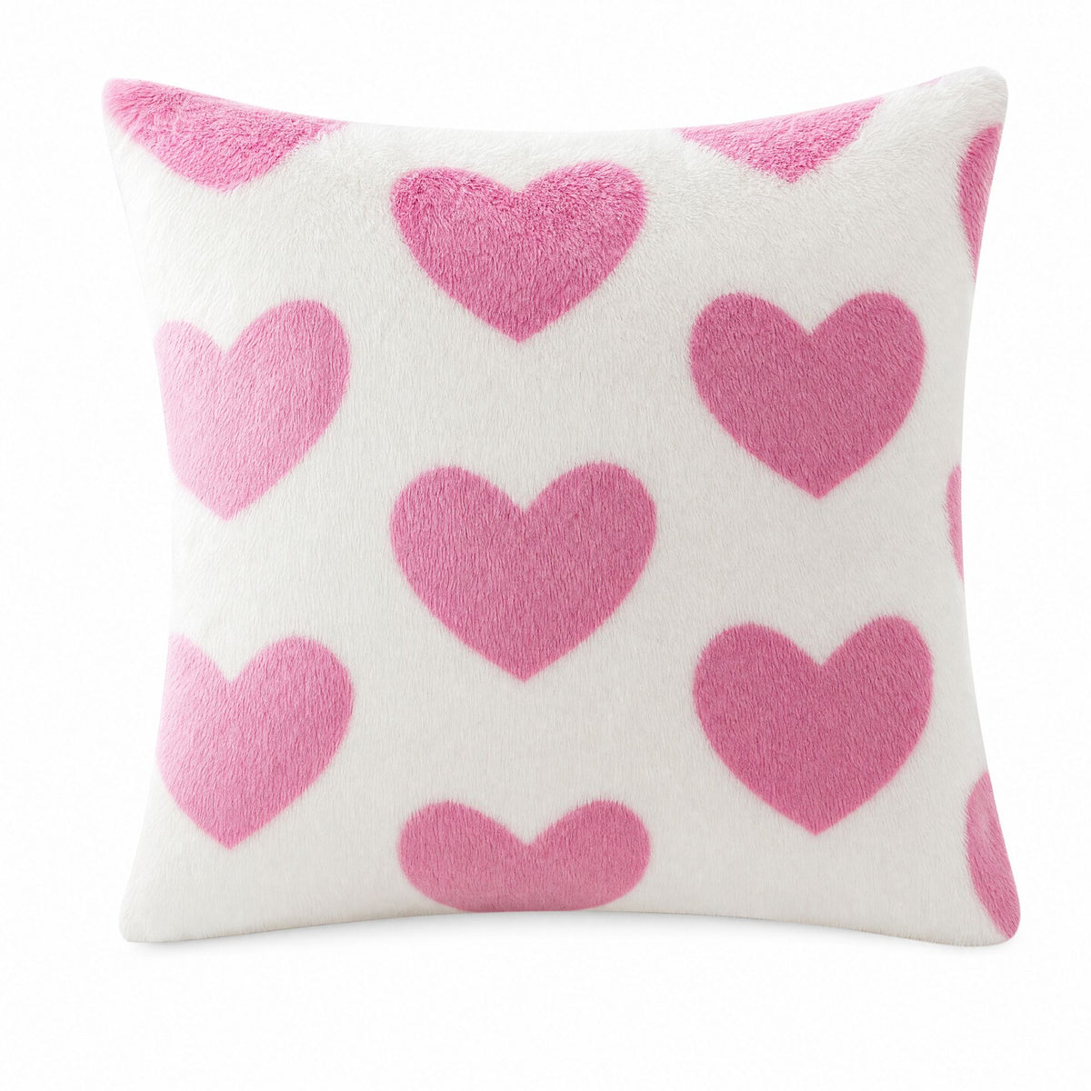 Pink Heart Plush Throw Pillow Cover Decorative Square Cushion Cover for Sofa Couch Bed