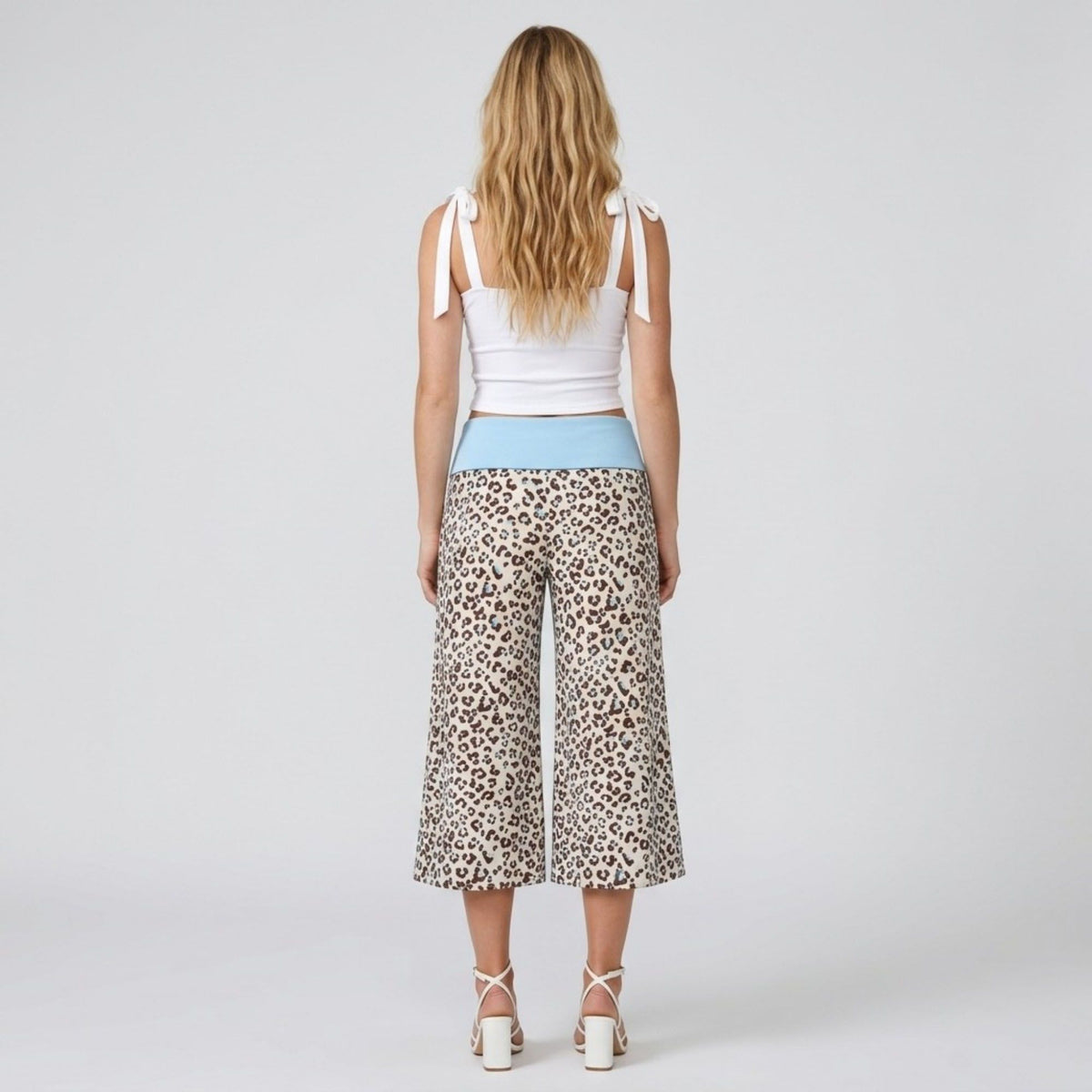 Contrast Foldover Waistband Leopard Print Cropped Trousers