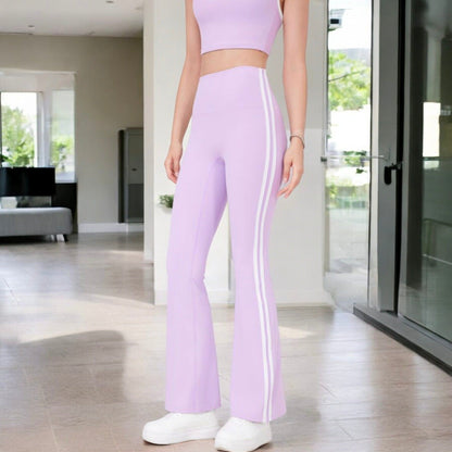 High Waist Flare Legging Pants with Side Stripes