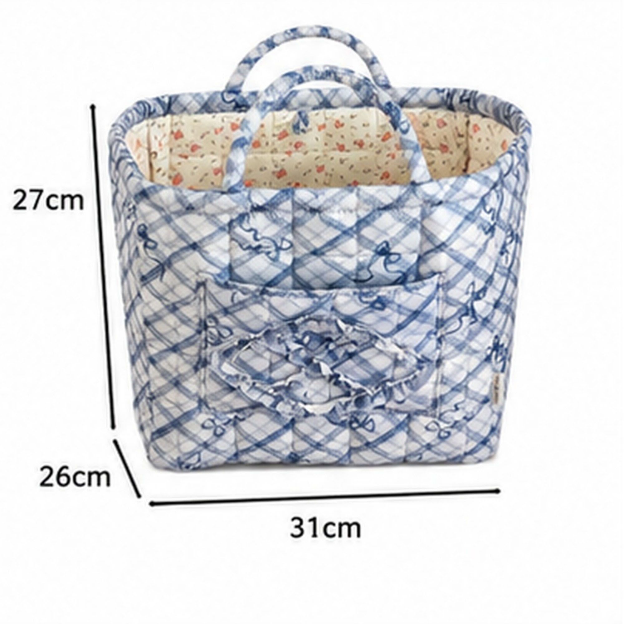 Quilted Plaid Storage Caddy with Handles for Dorm Bathroom Vanity and Laundry Room