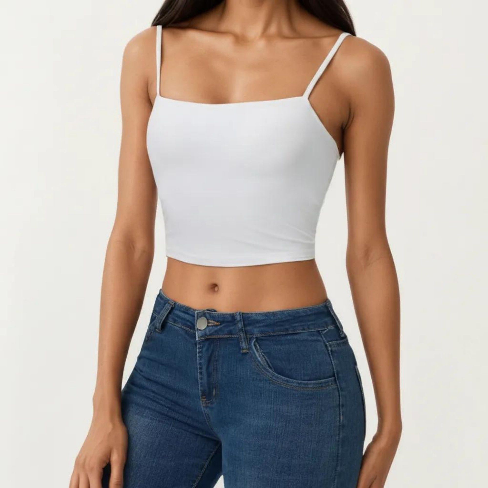 Anna-Kaci Active Women's Longline Cami Sports Bra with Adjustable Straps and Straight Neckline