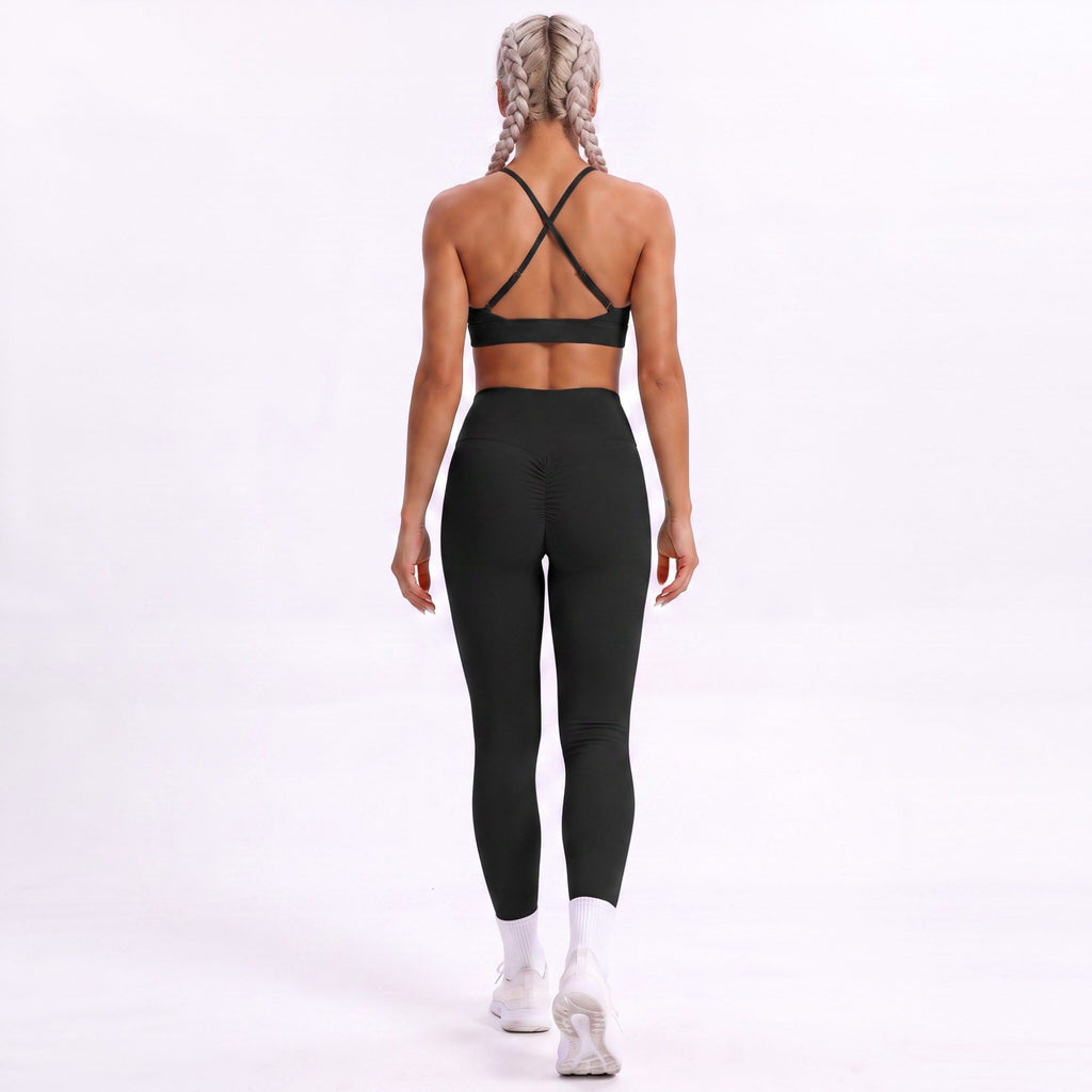 V Neck Cross Back Sports Bra Adjustable Strap Workout Top