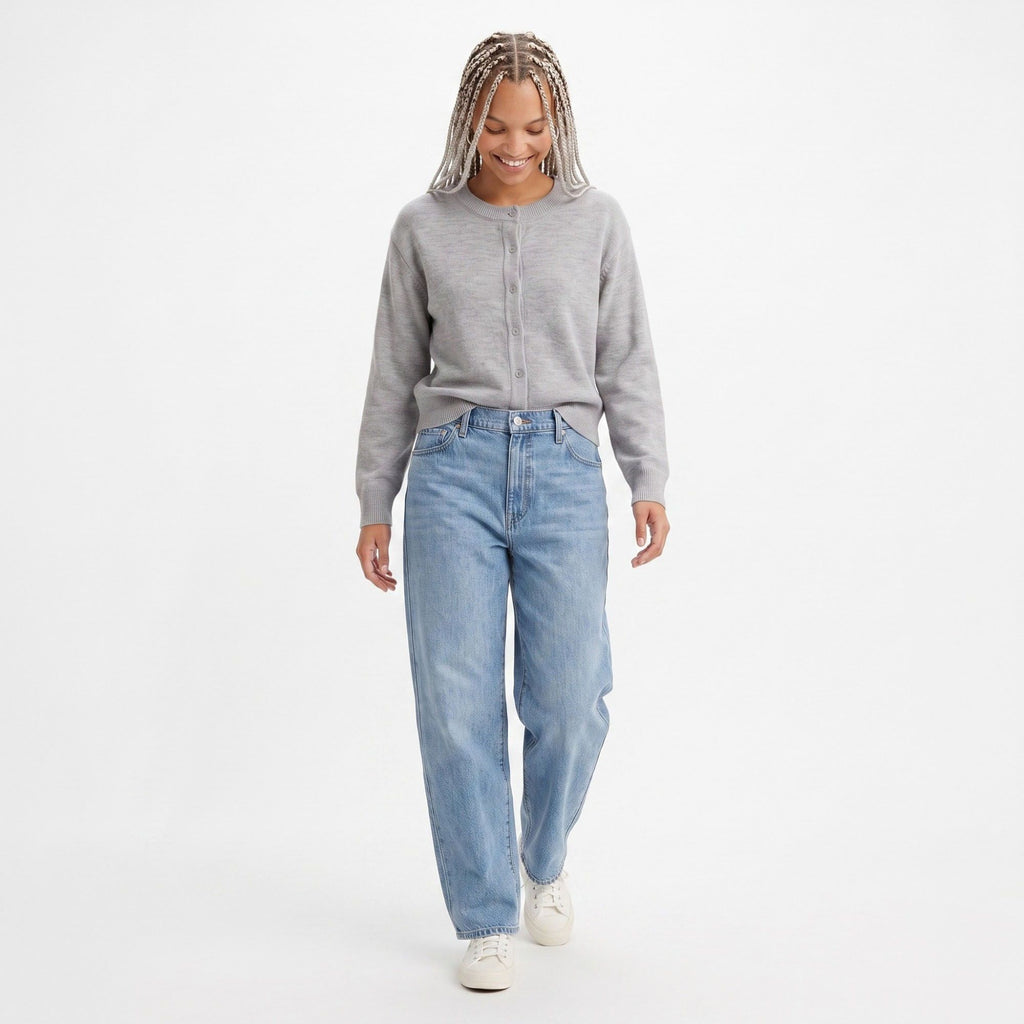 Crewneck Button-Front Knit Cardigan Sweater