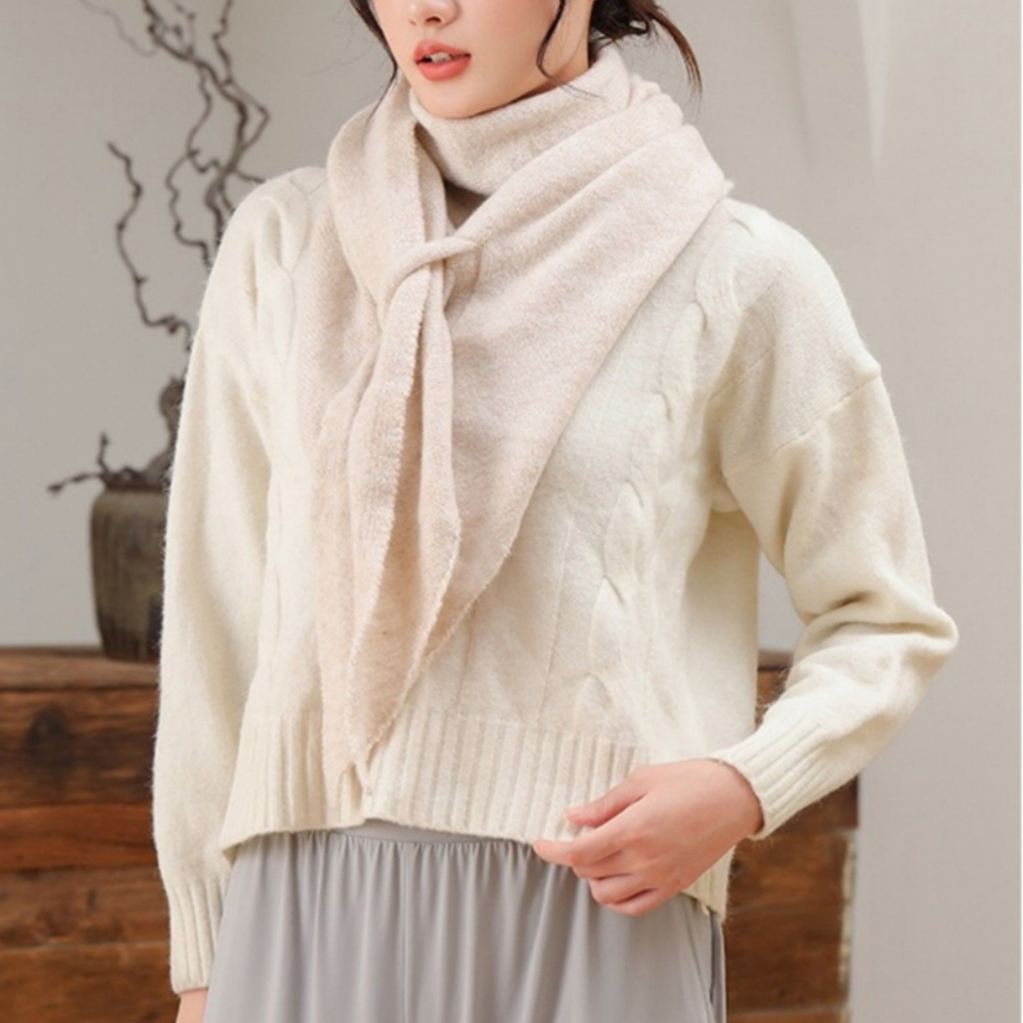 Anna-Kaci Women's Soft Solid Knit Scarf with Draped Shape, Smooth Textured Finish, and Versatile Wrap Styling Design 68.5x45.5x28.5in