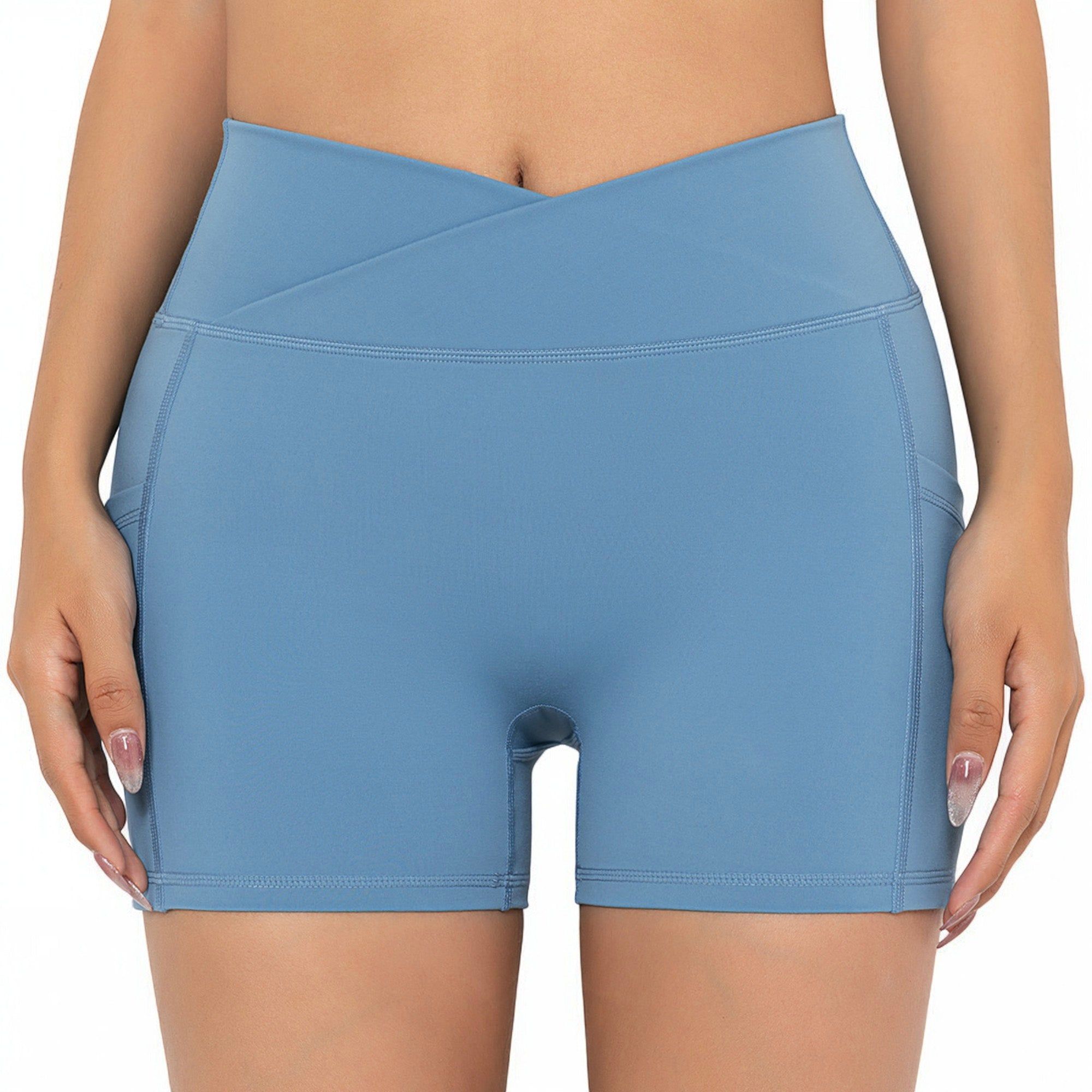 Pantalones cortos deportivos ajustados con cintura alta, bolsillos y banda en la cintura en forma de V