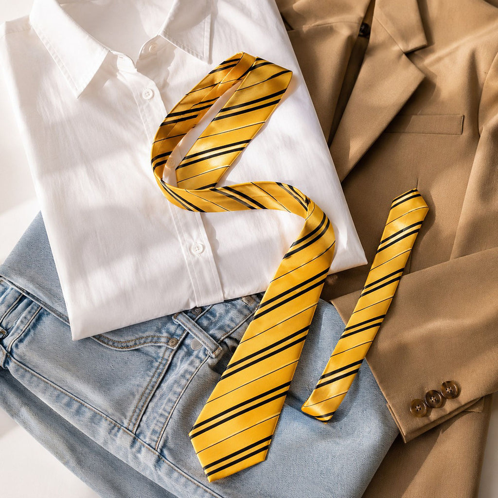Striped Long Necktie for School Uniform and Waist Belt Styling