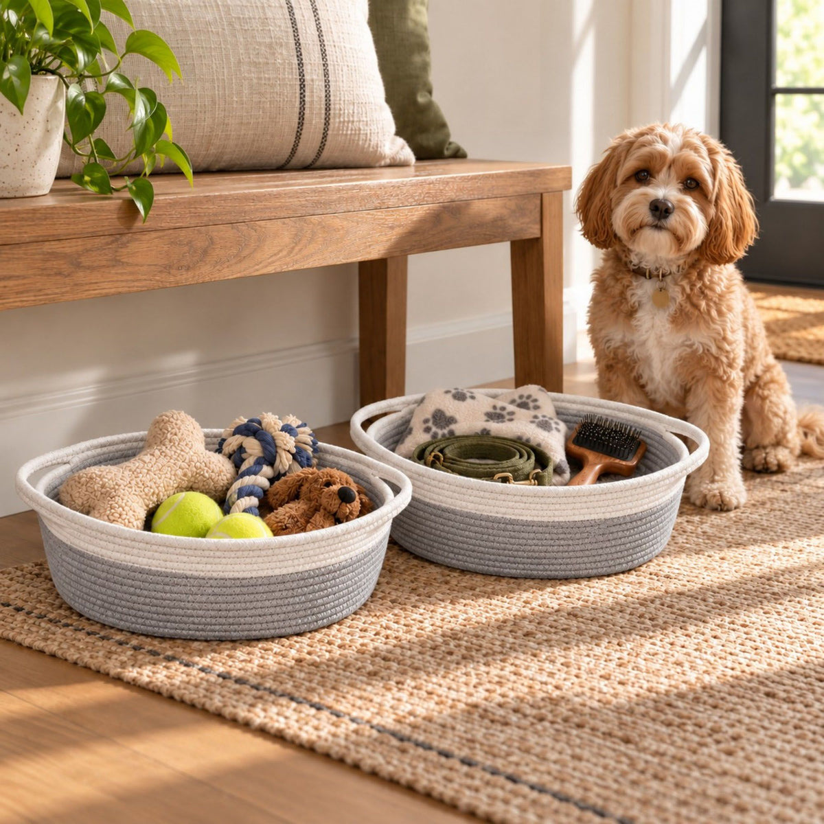 Round Woven Cotton Cord Storage Basket Set of 2