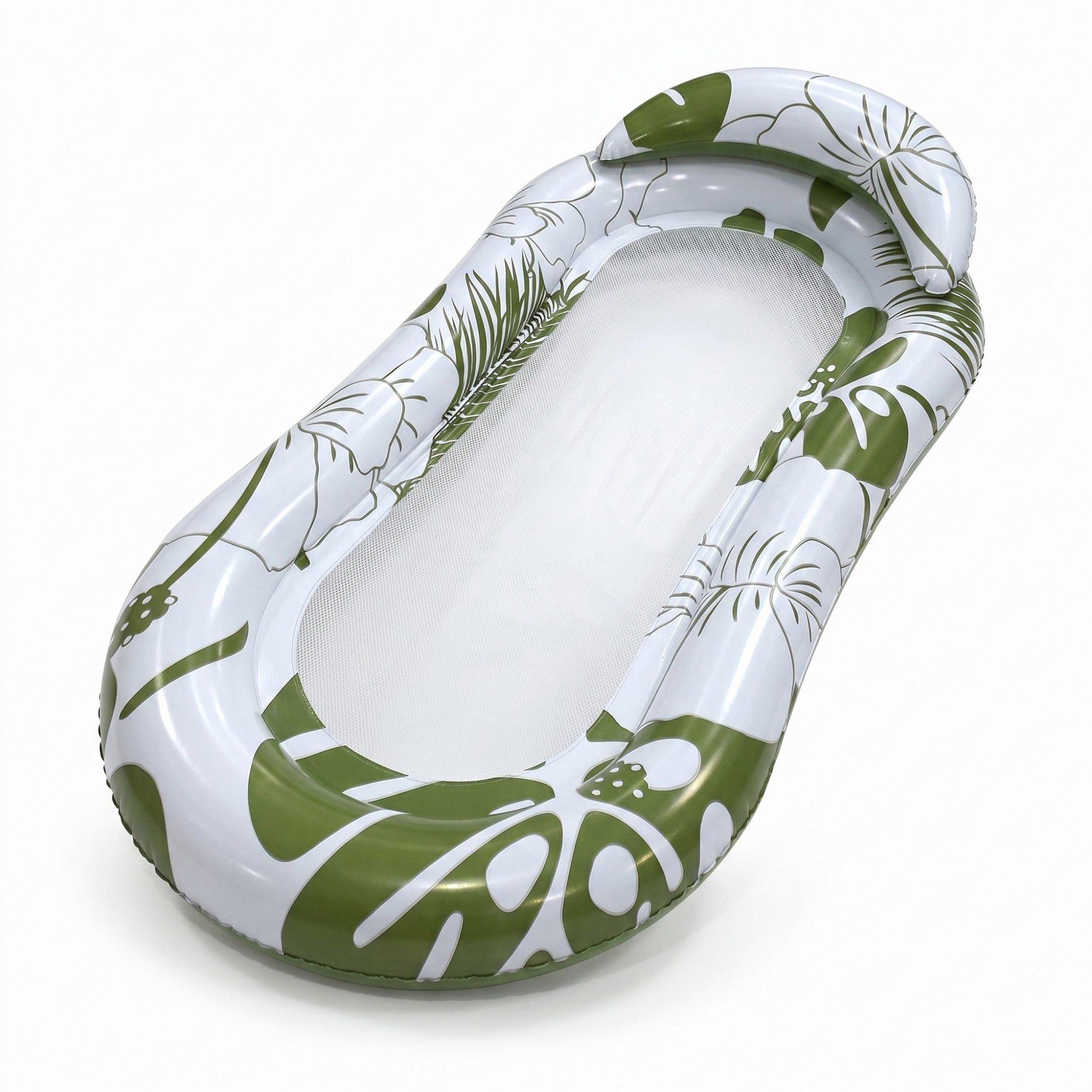Pink Floral Inflatable Pool Lounger with Mesh Center