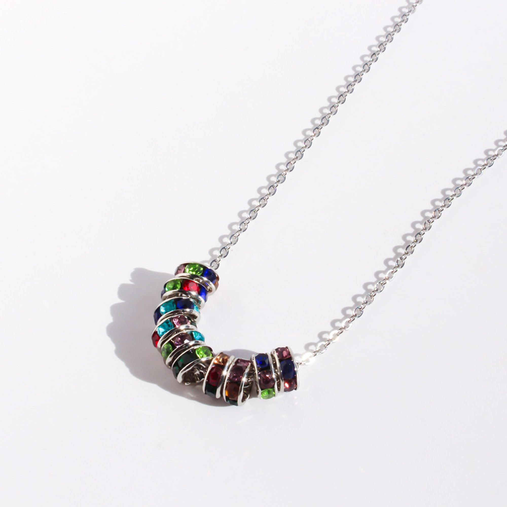 Women's Rainbow Zirconia Circle Necklace