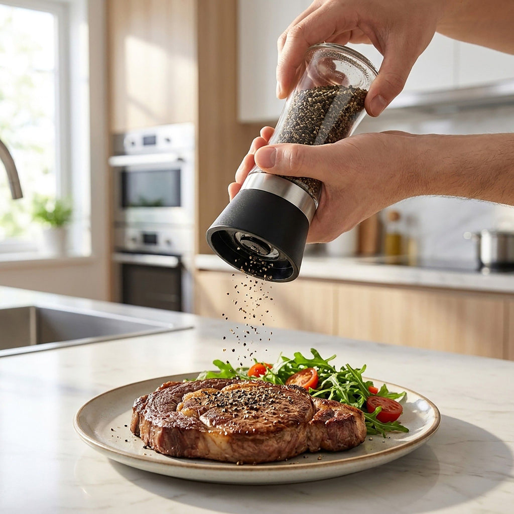 2-Piece Glass Salt and Pepper Grinder Set with Stainless Steel Accent