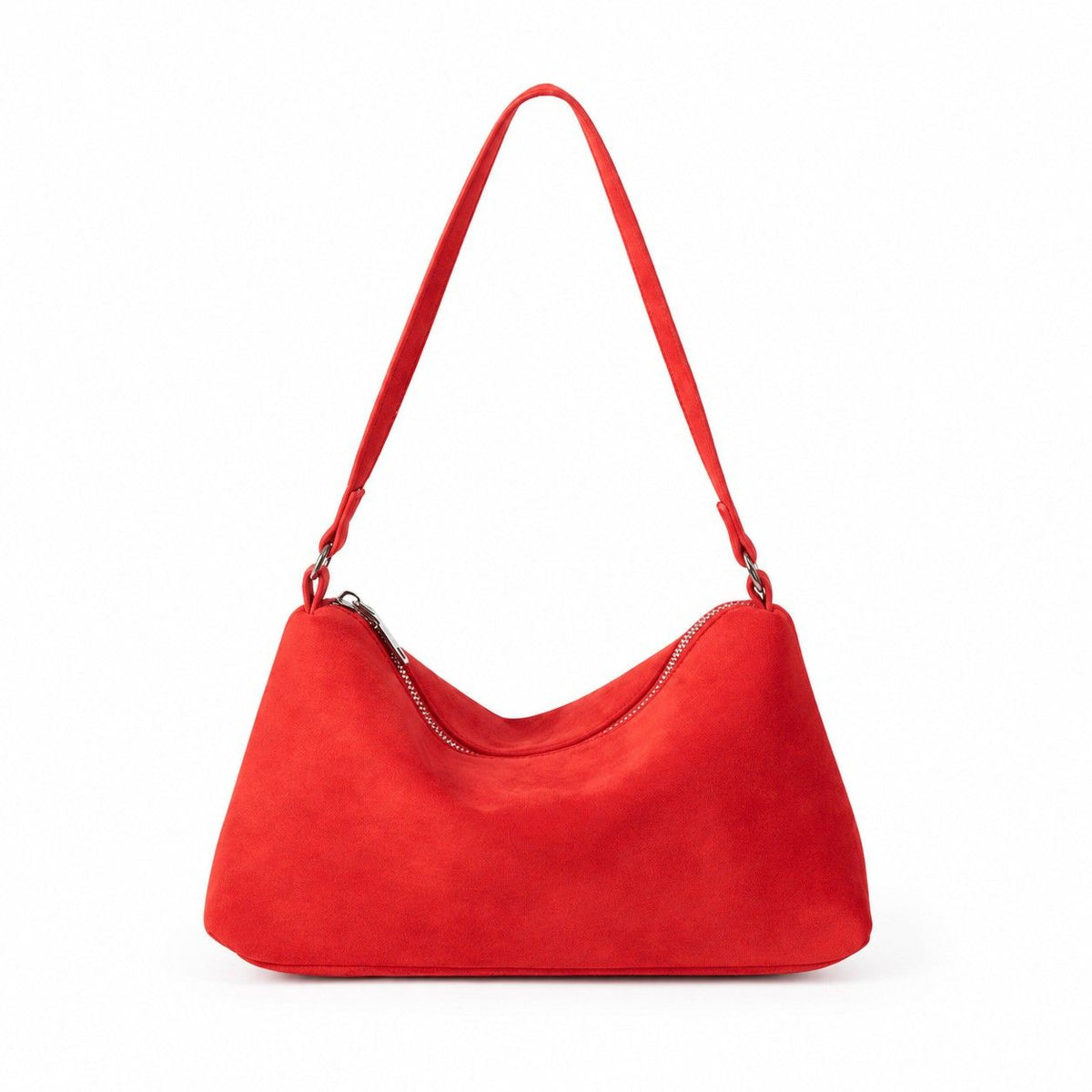 Faux Suede Hobo Shoulder Bag with Zip Closure and Interior Pockets