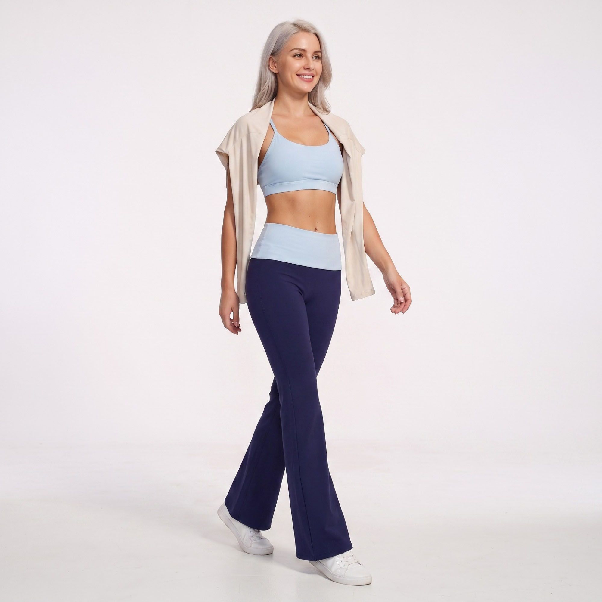 Foldover Waist Flare Yoga Pants Stretch Workout Pants