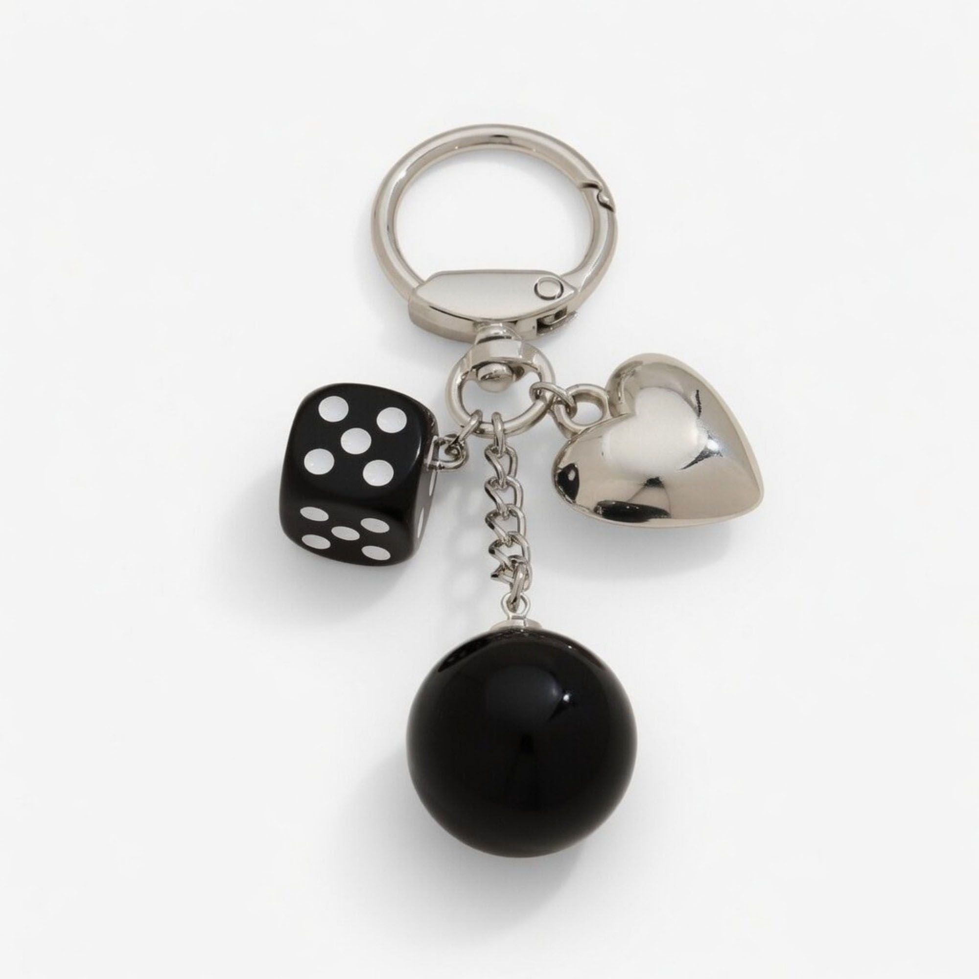 8 Ball Cherry Dice Charm Keychain with Heart Clip Novelty Bag Charm Key Ring Accessory