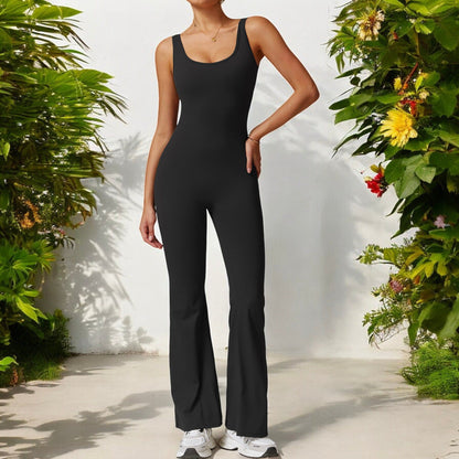 Seamless Flared Bodysuit with Scoop Neck for Activewear
