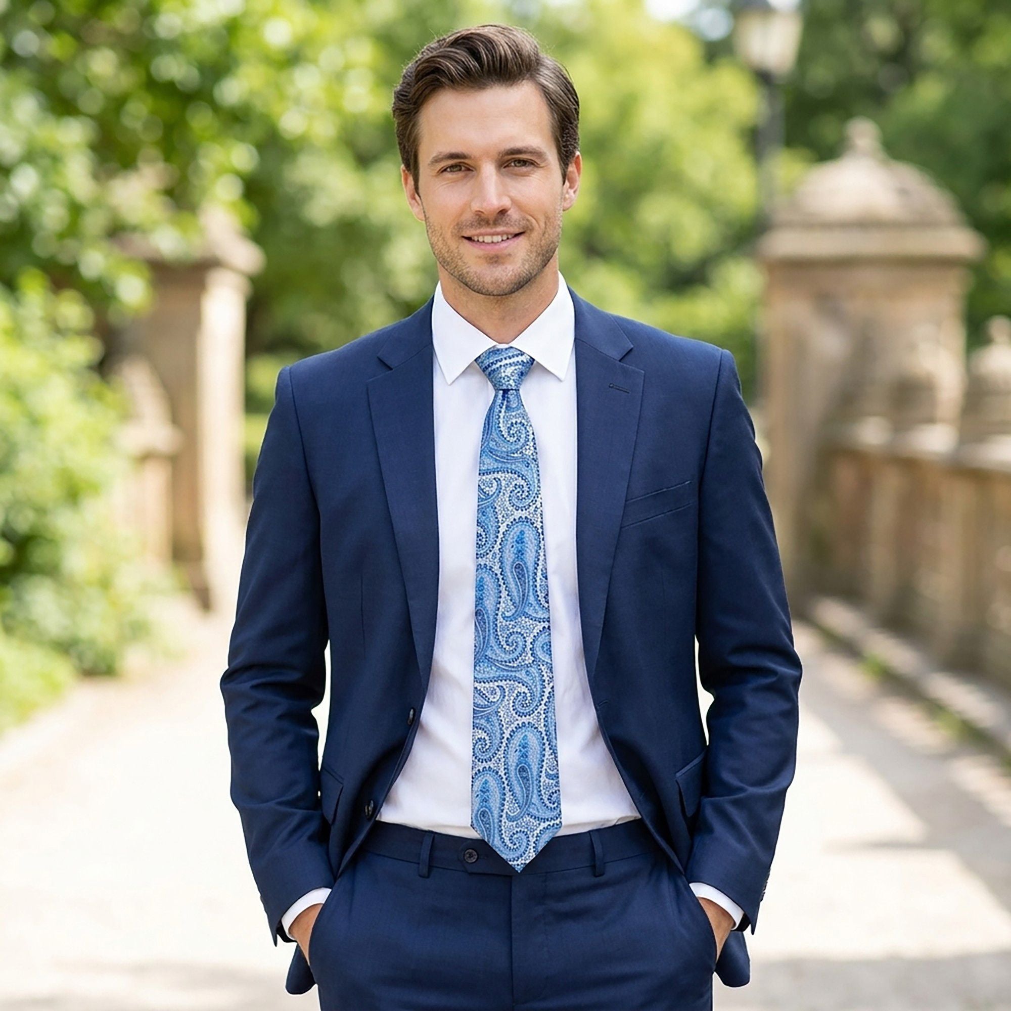 Men's Floral Print Tie with Woven Botanical Pattern and Classic Tapered Design