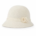 Woven Cloche Sun Hat with Floral Accent and Short Brim