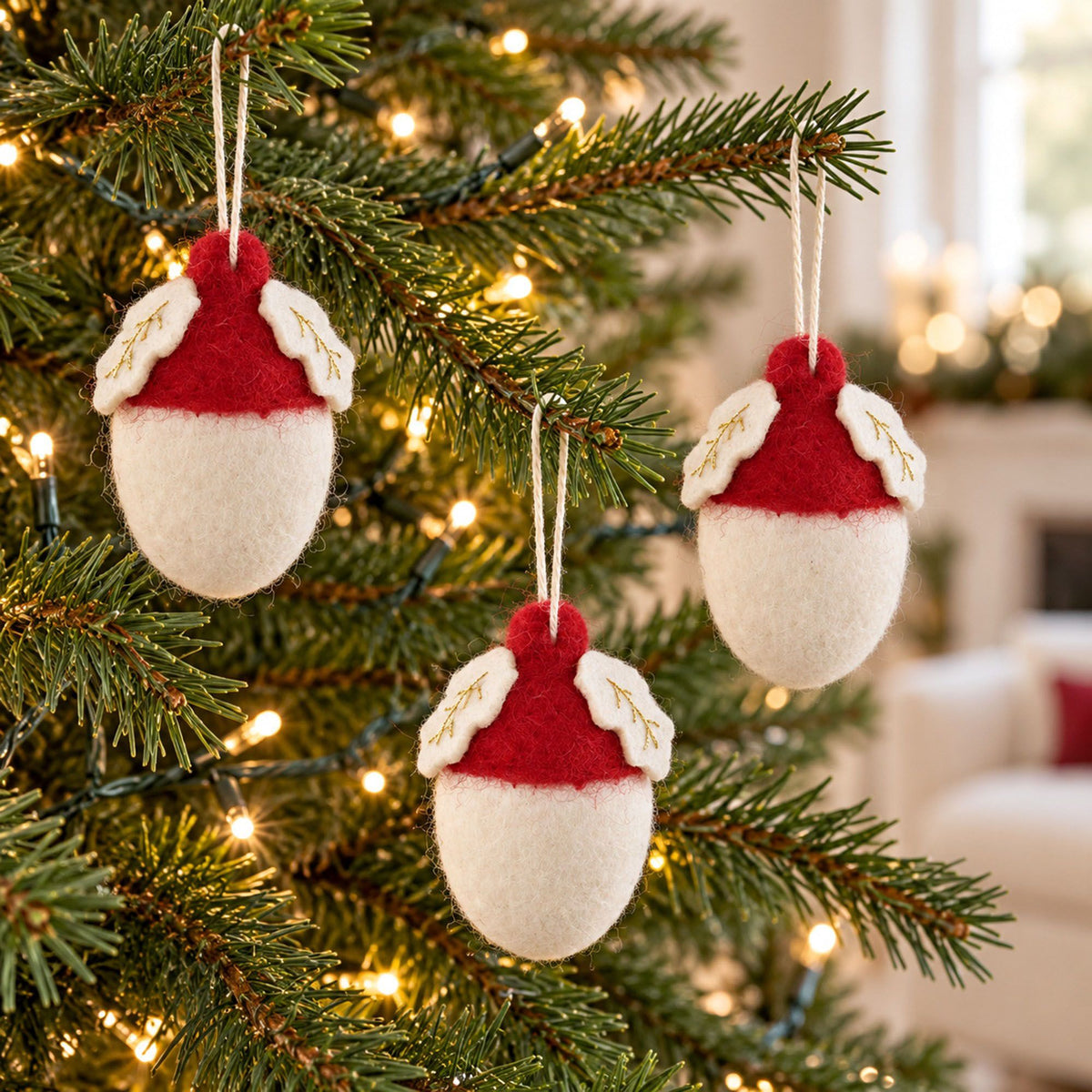 3 Piece Felt Acorn Hanging Christmas Ornament Set Gift