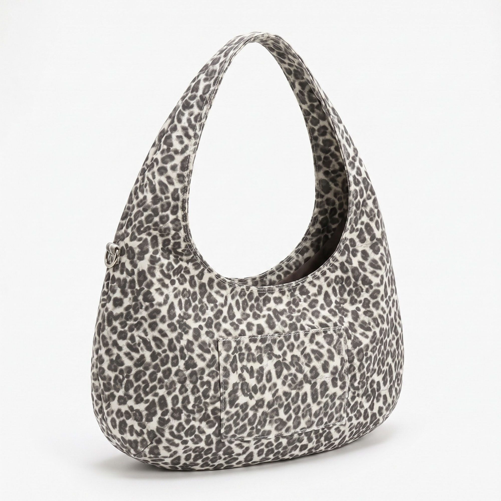 Leopard Print Hobo Tote Bag with Wide Shoulder Strap and Exterior Pocket 12.5x8x0.4in