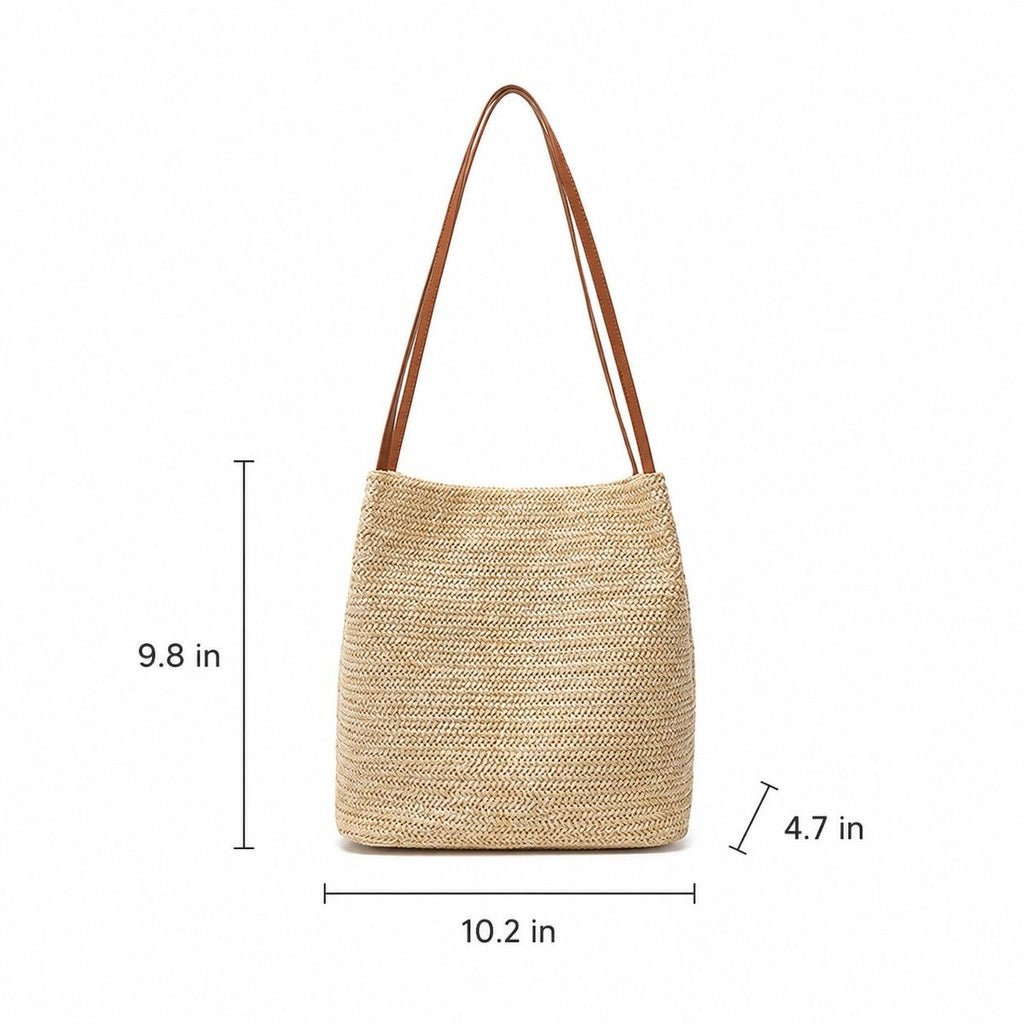 Woven Look Bucket Shoulder Bag with Magnetic Closure and Long Strap