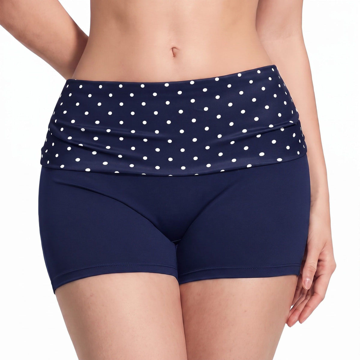 Polka Dot Foldover Waist Fitted Athletic Shorts for Yoga Dance Gym Workouts Running