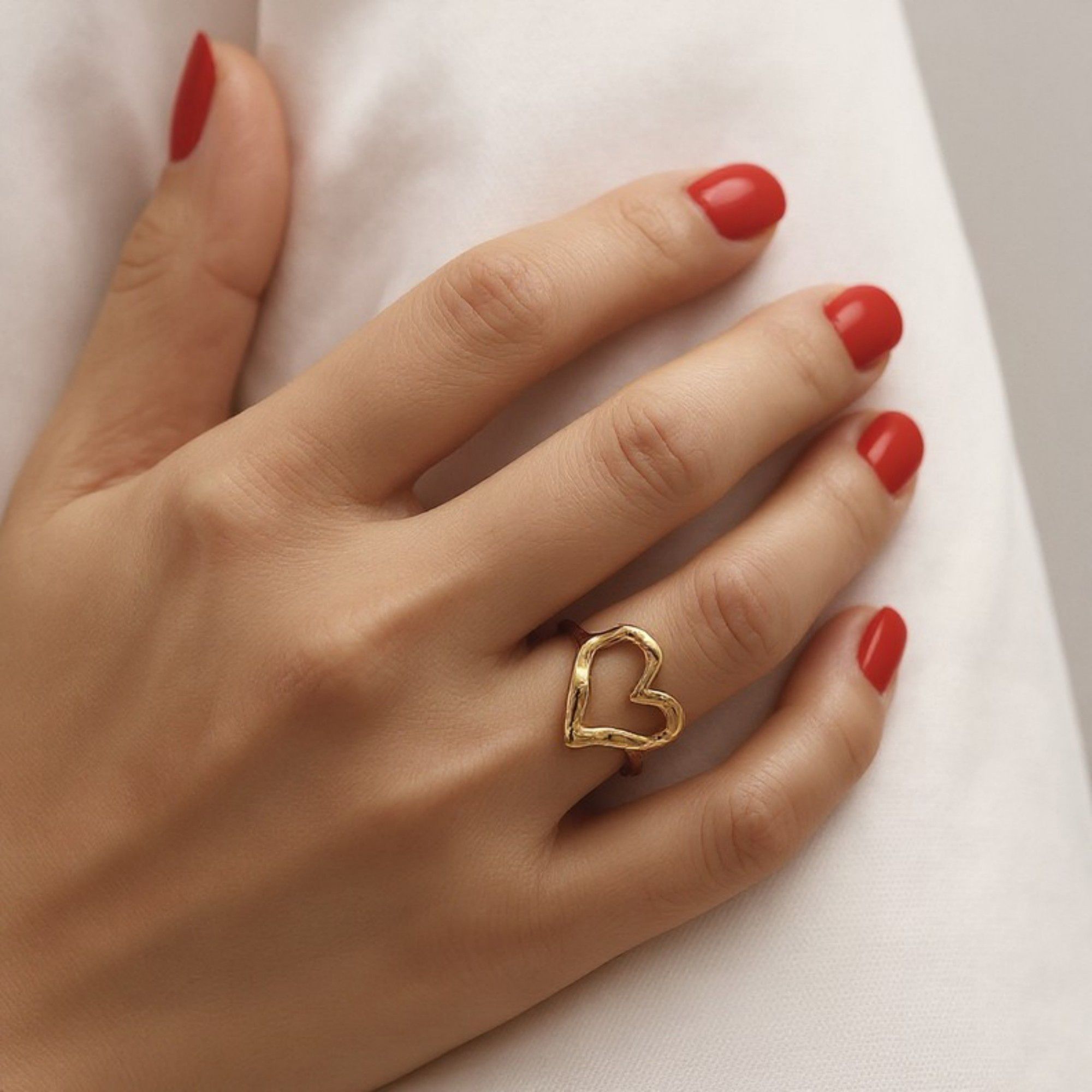 Open Heart Statement Ring with Sculpted Smooth Finish
