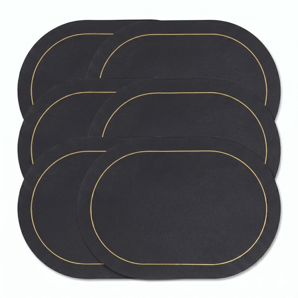 6 Piece Oval Faux Leather Placemat Set Waterproof Heat Resistant Table Mats