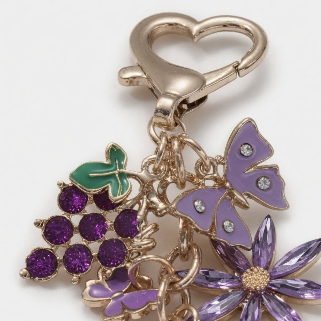 Floral Charm Keychain with Heart Clip Pendant Multi Shape Metal Bag Charm Key Ring Accessory