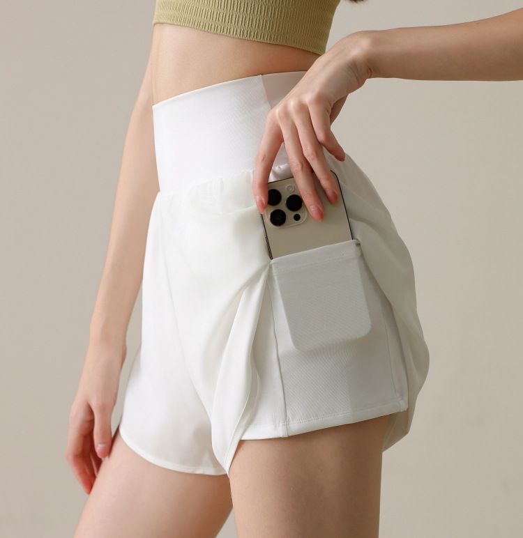 High Rise Running Shorts with Curved Hem and Side Pocket