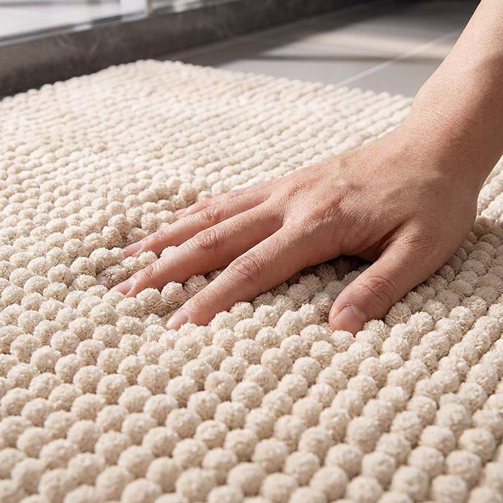 Chenille Bath Mat with Plush Pebble Texture and Non Slip Backing