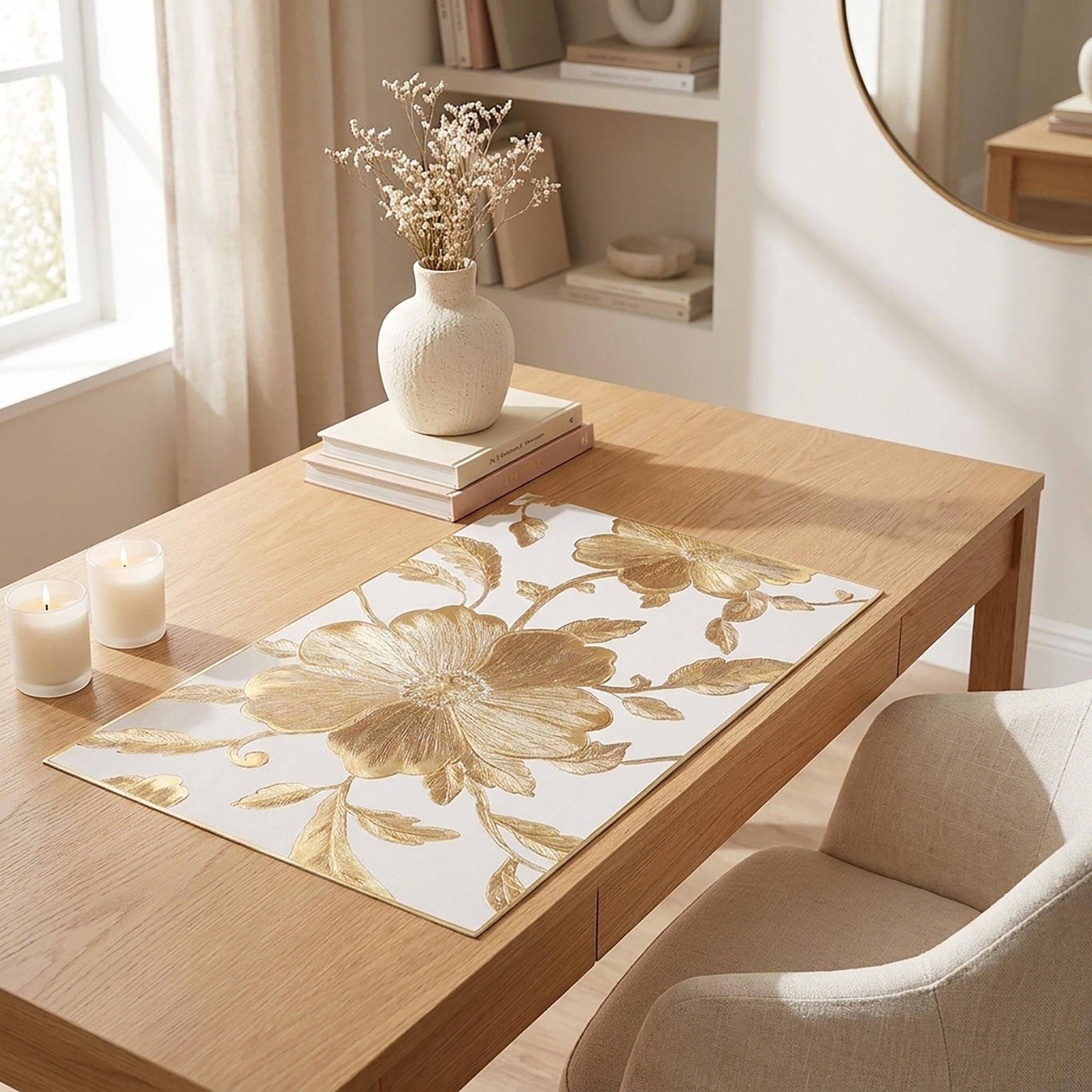 4 Piece Floral Placemat Set Metallic PVC Heat Resistant Table Mats for Dining Table