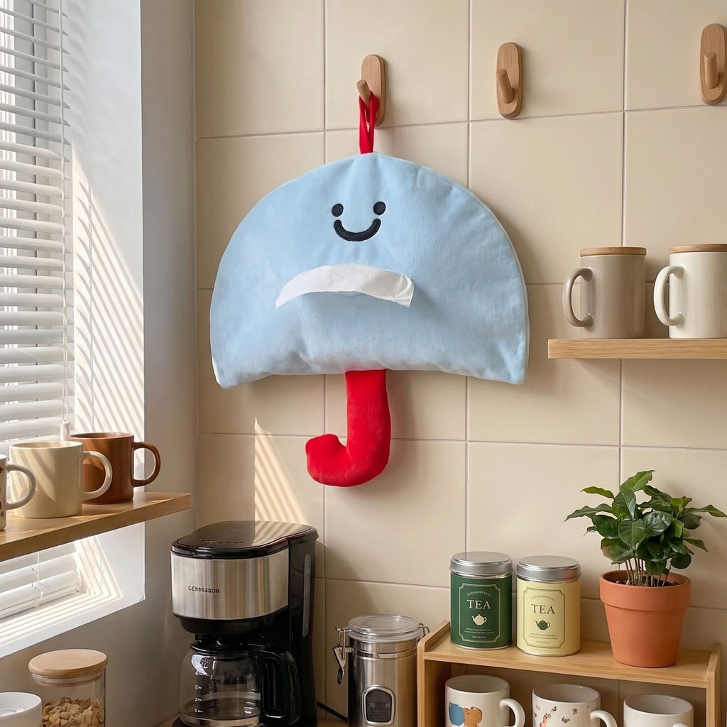 Hanging Tissue Holder with Zipper Pocket and Smiley Face