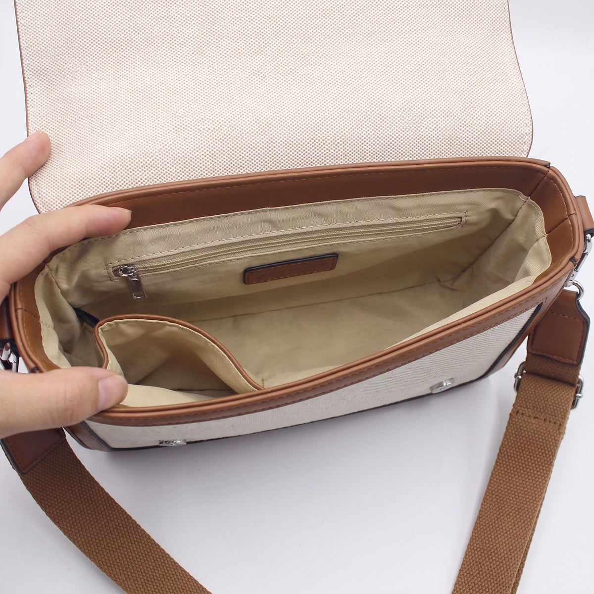 Structured Flap Crossbody Bag with Adjustable Wide Shoulder Strap