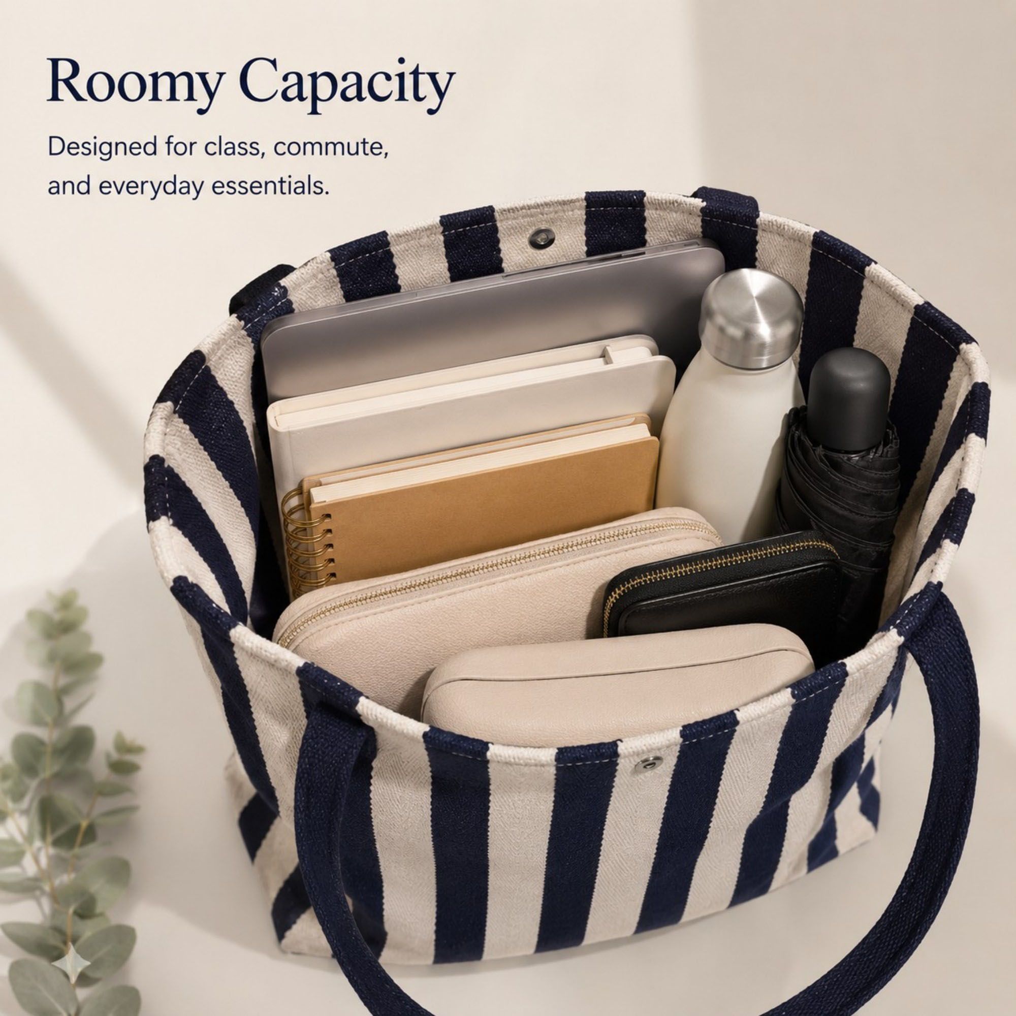 Striped Tote Bag with Large Capacity Soft Shoulder Carry Design