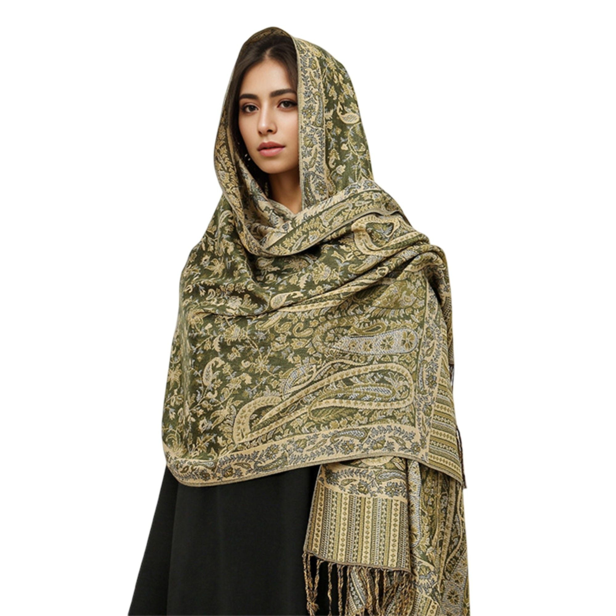 Anna-Kaci Women's Jacquard Paisley Shawl Scarf with Elegant Fringe Hem 71¡Á27.5 Inches