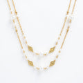 Women's Layered Pearl Beaded Necklace with Gold Filigree Accents 31.5in/39.5in